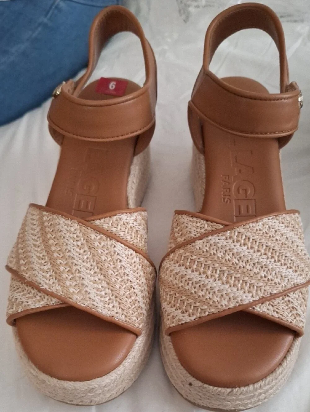 Women’s Raffia Wedge Sandals in Tan and Cream